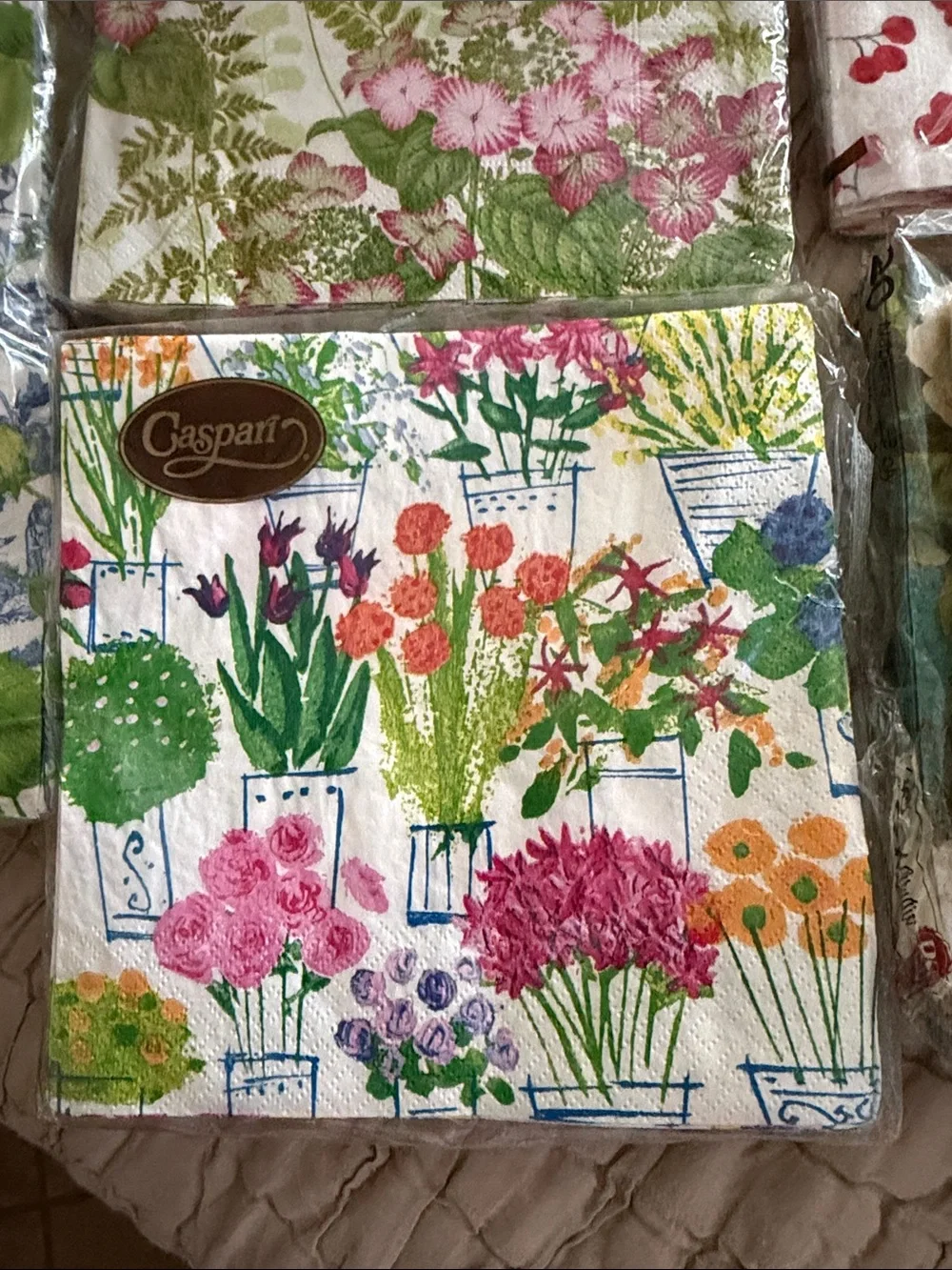 Caspari napkins 4 red berryFloral 11 strawberry 16 fern garden 17 pots  13 punch